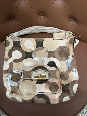 Coach Beige, Cream and Brown Kristin Signature Shoulder Bag #14860